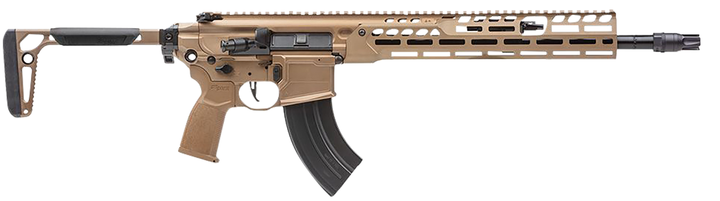 Sig Sauer RMCX762R16BLT MCX Spear LT 7.62x39mm 16″ 28+1, Coyote, OEM Grip/Folding Stock, Rocksett Sig QD Suppressor Ready Flash Hider, Adj. Gas Block