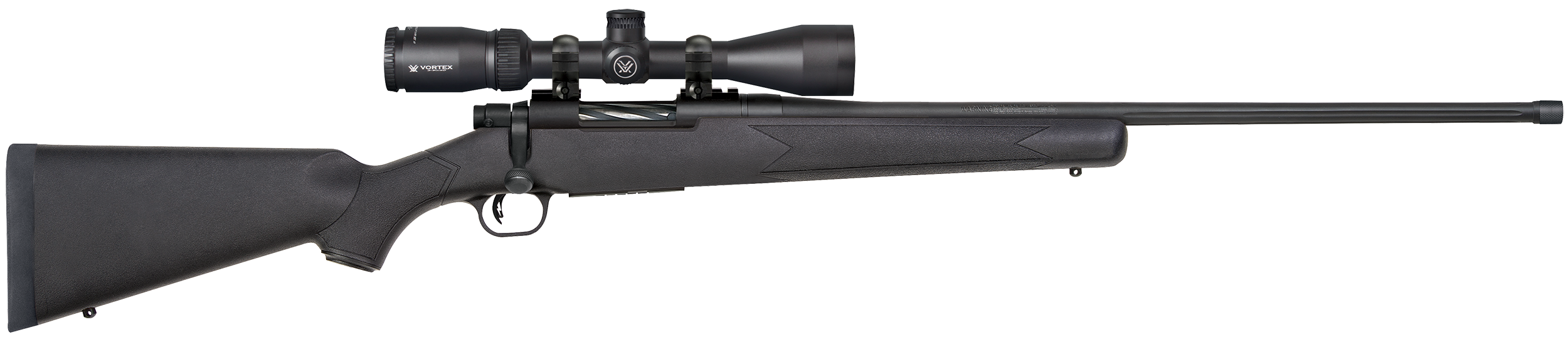 Mossberg 28244 Patriot w/Optic 6.5 PRC 4+1 24″ Matte Blued Fluted Threaded Barrel, Matte Blued Drilled & Tapped Receiver, Fixed Black Synthetic Stock, Vortex Crossfire II 3-9x40mm