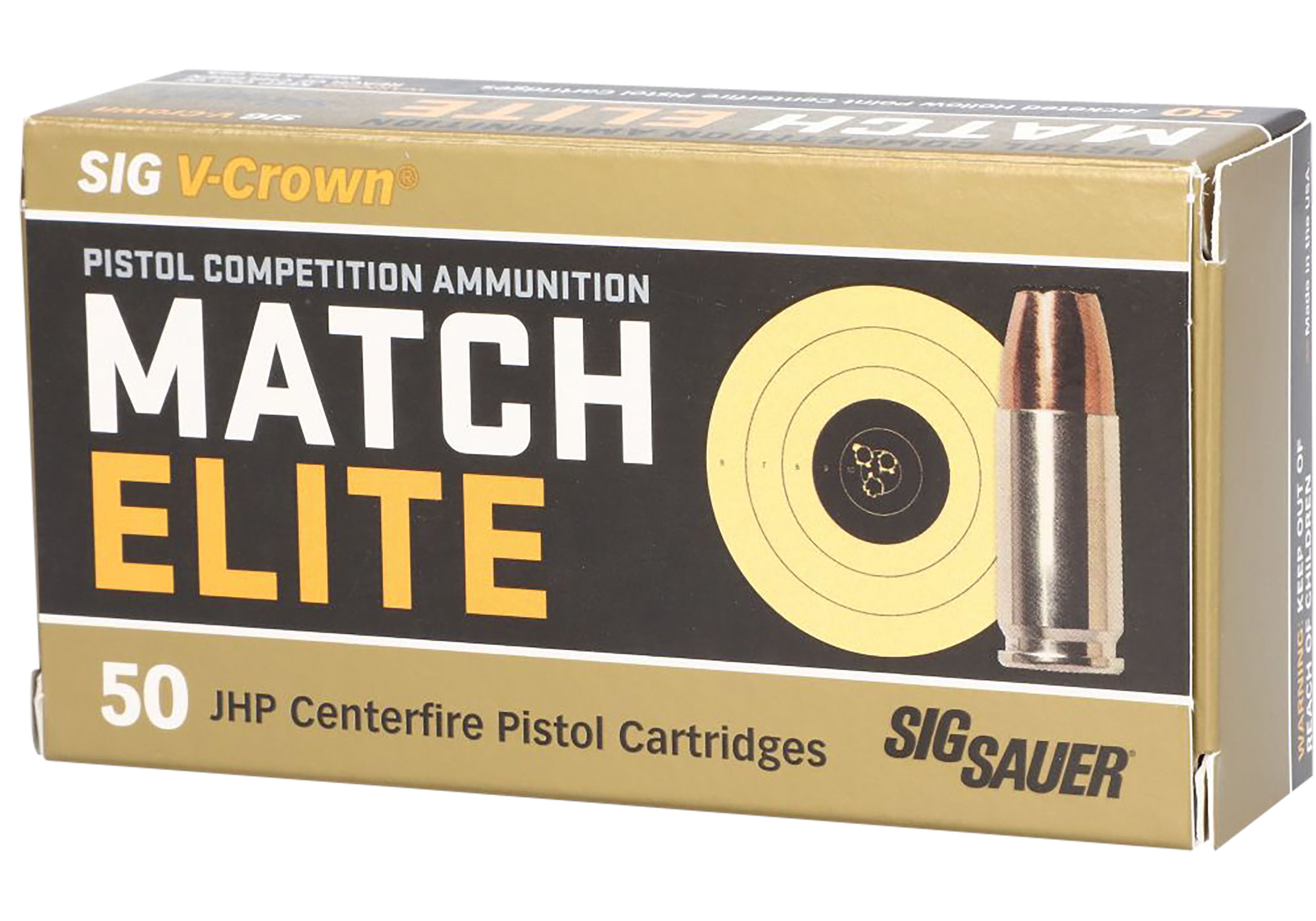 Sig Sauer E9MMA3COMP50 Match Elite Competition  9mmLuger 147gr V-Crown Jacketed Hollow Point 50 Per Box/20 Case