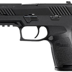 Sig Sauer 320C45BSS P320  Compact 45 ACP 9+1 3.90″ Black Carbon Steel Barrel, Black Nitron Serrated Slide, Black Stainless Steel Frame w/Picatinny Rail Black Polymer Grips Right Hand