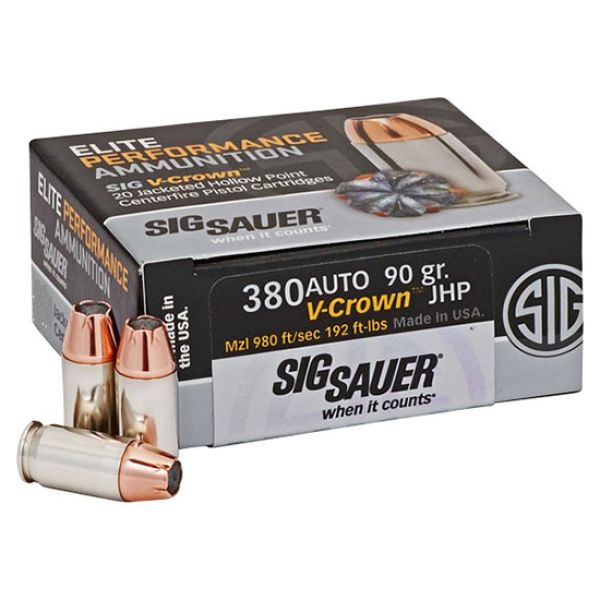 SIG AMMO 380ACP 90GR ELITE V-CROWN JHP 50/10